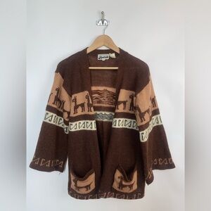 Vintage Brown Cardigan with Animal Print